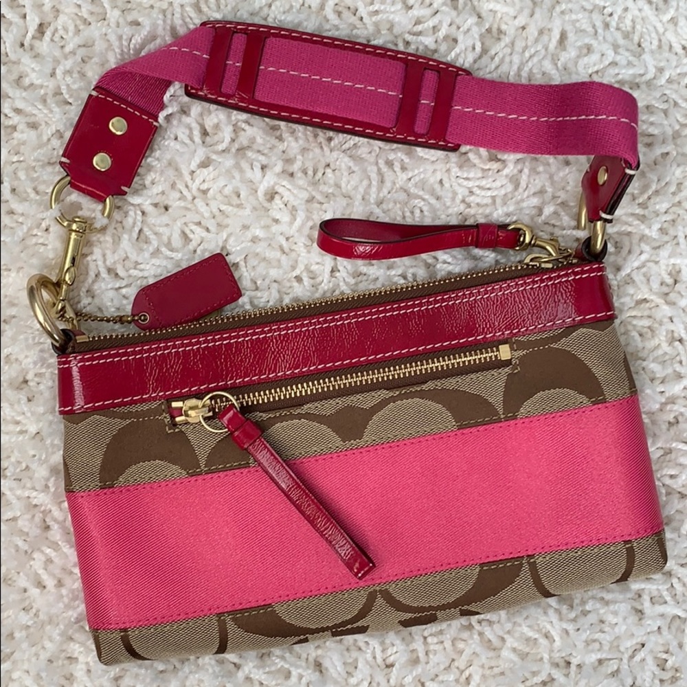 Coach Shoulder Bag w/ Pink Leather & Canvas Detail
